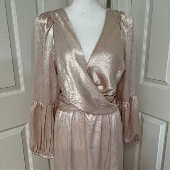 Rahi Leila Luster Long Sleeve Midi Dress in Champagne XL MSRP $186 - Picture 4 of 9